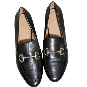 & Other Stories leather loafer with hardware detail in black almond toe 11 US